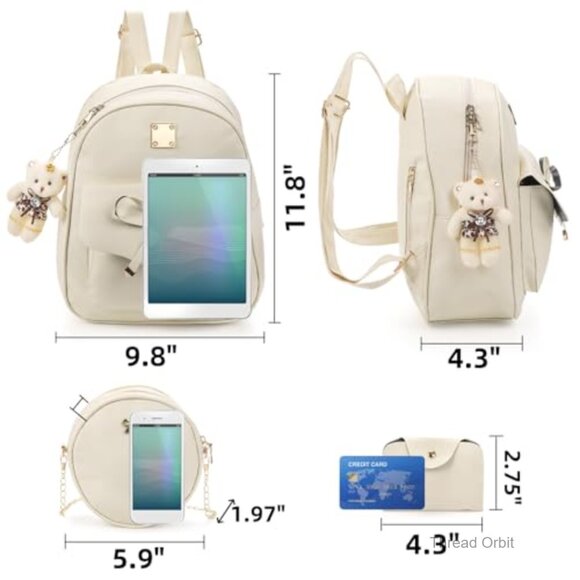 3-Piece PU Leather Backpack Set with Shoulder Bag and Card Holder main image 6